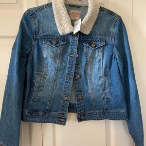 NWT Denim Jean Shearling Collar Jacket
